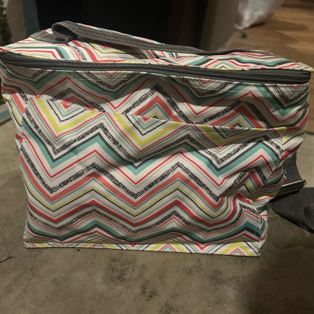 Thirty-One Zipper Pouch Party Punch Chevron Insulated Tote
